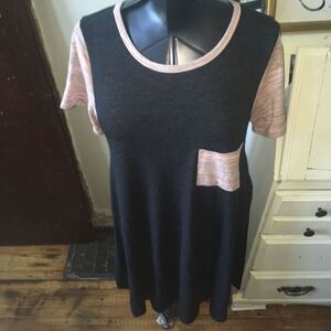 Lularoe Carly heathered gray and pink M high low swing dress